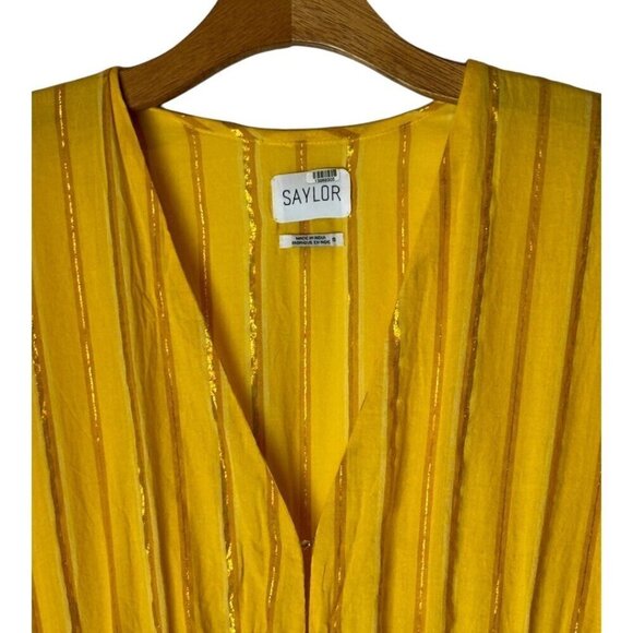 Saylor Dress Womens Small Yellow Cotton Flutter Sleeve V Neck Adrianne Mini - Picture 4 of 12